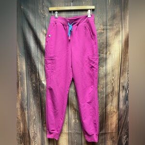 Figs Women's Magenta Jogger Scrub Pants with Teal Drawstring